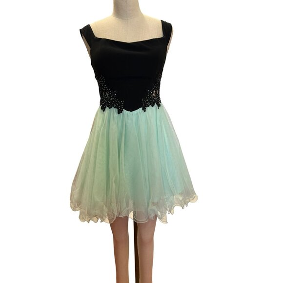 Blondie Nites By Stacy Sklar Size 9 Black Mint Green Party Dress With Embellishe - Picture 4 of 5